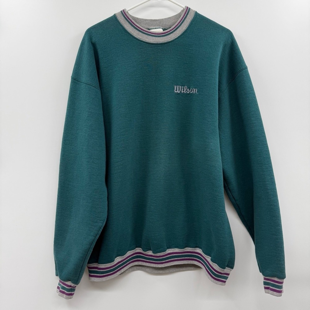 Vintage 90s Wilson Sweatshirt XL Teal Green Embroidered Logo Colorblock USA
